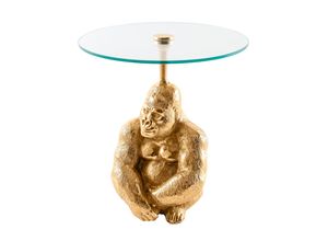 4251561905419 - riess-ambiente Beistelltisch KONG - 50cm gold Metall Glas Affenfigur Gorilla Skulptur rund