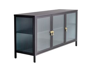 4251561908243 - riess-ambiente Sideboard AMSTERDAM - 105cm schwarz gold Riffelglas Metall Vitrine Schrank Modern