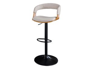 4251561909394 - riess-ambiente Barhocker MANHATTAN - Retro beige Strukturstoff Massivholz mit Lehne drehbar höhenverstellbar