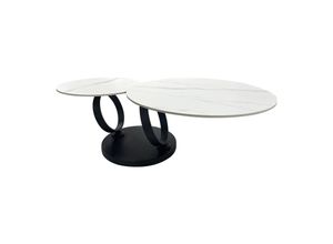 4251561921679 - riess-ambiente Design Couchtisch DANCING RINGS weiß rund drehbar Marmor Keramik schwarz Metall