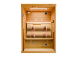 4251575102767 - Dewello® Infrarotkabine Infrarotsauna PALERMO 135x120 für 1-2 Personen aus Hemlockholz Vollspektrumstrahler Bodenstrahler LED-Farblicht und Beleuchtung Bluetooth