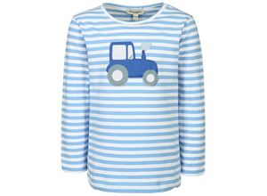 4251575477551 - tausendkind collection - Langarmshirt TRAKTOR TOBI gestreift in weiß mittelblau Gr116 122