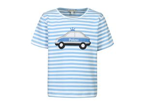 4251575478480 - tausendkind collection - T-Shirt POLIZEI TATÜ-TATA gestreift in weiß mittelblau Gr128 134