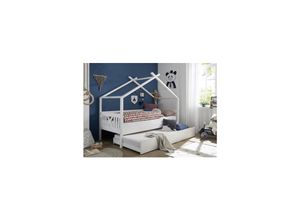 4251580508738 - Hausbett Emma mit Dach - Himmelvorrichtung 90×200 cm Kiefer massiv weiß