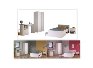 4251580546112 - Jugendzimmer Pirouette 23 4-tlg Bett 90*200 cm + Kleiderschrank + Nachtkommode + Schreibtisch weiß