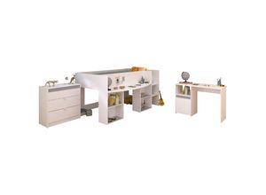 4251580546686 - Kinderzimmer Pirouette 15 3-tlg Hochbett 90*200 cm + Kommode + Schreibtisch weiß