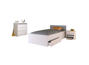 4251580546723 - Jugendzimmer Pirouette 26 3-tlg Bett 90*200 cm + Nachtkommode + Kommode weiß