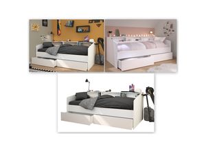 4251580546761 - Funktionsbett Sleep 4 inkl 2 Bettschubkästen Regal Jugendbett Bettliege Bett weiß 90*200 cm