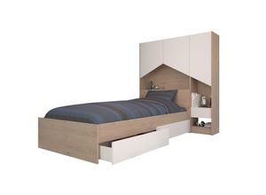 4251580546808 - Kinderzimmer Shelter 8 2-tlg Bett 90*200 cm mit 2 Bettschubkästen + Anstellregal als Überbau