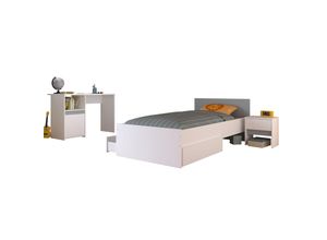 4251580546907 - Jugendzimmer Pirouette 27 3-tlg Bett 90*200 cm + Nachtkommode + Schreibtisch weiß