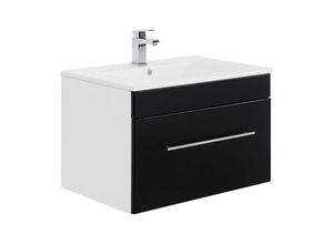 4251581503930 - Badmöbel Waschtisch mit Keramik-Waschbecken 75cm LAGOS-02 Seidenglanz schwarz b x h x t ca 75 x 48 x 463cm - schwarz