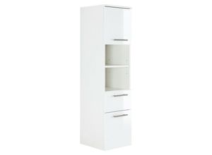 4251581503961 - Lomadox - Badezimmer Hochschrank mit 2 Türen LAGOS-02 mit 2 Türen und Schublade Hochglanz weiß b x h x t ca 352 x 1345 x 368cm - weiß