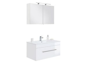 4251581504005 - Badmöbel Waschplatz Set mit Kreamik-WaschtischLAGOS-02 (2-teilig) Hochglanz weiß b x h x t ca 100 x 195 x 475cm - weiß
