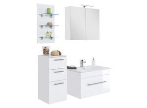 4251581504685 - Badmöbel-Set mit 75cm Keramik-Waschtisch und LED-Regal LAGOS-02 Hochglanz weiß b x h x t ca 125 x 195 x 48cm - weiß