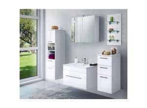 4251581504746 - Badezimmer Möbel Set LAGOS-02 Hochglanz weiß 75cm Keramikwaschtisch b x h x t ca 1754 x 195 x 48cm - weiß