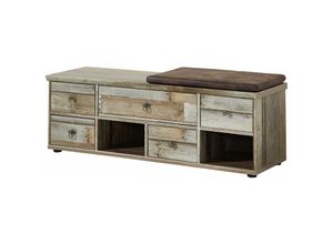 4251581510365 - Garderobenbank mit Sitzlpolster Vintage Driftwood BRANSON-36 B H T ca130 47 40 cm - braun