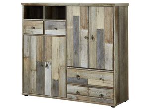 4251581511539 - Lomadox - Schuhschrank Mehrzweckschrank Vintage Driftwood Braun BRANSON-36 b h t ca 130 117 40 cm - braun