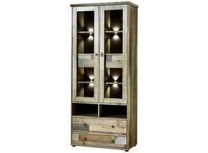 4251581511782 - Vitrine inkl LED-Beleuchtung Vintage Driftwood Braun BRANSON-36 b h t ca 83 188 39 cm - braun