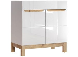 4251581511805 - Lomadox - Waschtischunterschrank 80 cm SOLNA-56 Hochglanz weiß mit Wotaneiche b x h x t ca 80 x 85 x 46cm - weiß