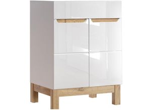 4251581511874 - Lomadox - Waschtischunterschrank 60 cm SOLNA-56 Hochglanz weiß mit Wotaneiche b x h x t ca 60 x 85 x 45cm - weiß