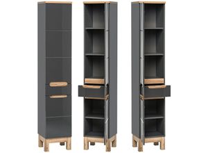 4251581511942 - Lomadox - Badezimmer Hochschrank SOLNA-56 inkl Standfüßen Hochglanz grau b x h x t ca 35 x 187 x 33cm - grau