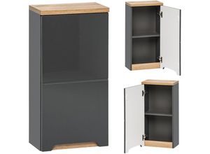 4251581512055 - Lomadox - Badezimmer Hängeschrank SOLNA-56 Hochglanz grau mit Wotaneiche b x h x t ca 35 x 70 x 20cm - grau