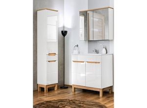 4251581512284 - Lomadox - Badmöbel Set 3-teilig inkl Keramik-Waschbecken 60 cm SOLNA-56 Hochglanz weiß inkl Standfüßen BxHxT ca 110 x 200 x 45 cm - weiß