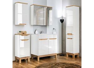 4251581512291 - Lomadox - Badezimmer Möbel Set 4-teilig 60 cm inkl Keramik Waschbecken SOLNA-56 Hochglanz weiß inkl Standfüßen BxHxT ca 110 x 200 x 45 cm - weiß