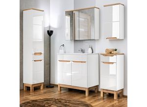 4251581512420 - Lomadox - Badmöbel Set 5-teilig 80 cm mit Keramik Waschbecken SOLNA-56 Hochglanz weiß inkl Standfüßen BxHxT ca 180 x 200 x 45 cm - weiß