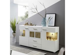 4251581512758 - Sideboard weiß Eiche Applikationen FARO-36 mit LED Beleuchtung und Glaseinsätzen B H T ca 170 94 42 cm - weiß 4251581512758 - Sideboard weiß Eiche Applikationen FARO-36 mit LED Beleuchtung und Glaseinsätzen B H T ca 170 94 42 cm - weiß
