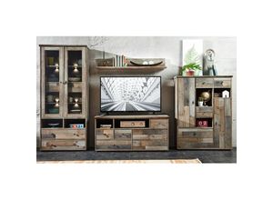 4251581515186 - Lomadox - Vintage Wohnwand Industrial Design Driftwood BRANSON-36 Standvitrine mit LED-Beleuchtung b h t ca 342 188 52 cm - braun