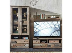 4251581515339 - Media Wohnwand Driftwood braun Vintage BRANSON-36 Vitrine mit led Wandregal & Lowboard b h t ca 228 188 52 cm - braun