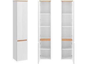 4251581518644 - Lomadox - Badezimmer Hochschrank mit 2 Türen CAMPOS-56 Hochglanz weiß mit Wotaneiche b h t ca 35 176 30 cm - weiß