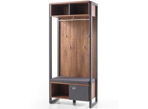 4251581520937 - Lomadox - Kompakt-Garderobe im Industrial Stil inkl Sitzkissen DALLAS-61 Stirling Oak Nb mit Matera Anthrazit b h t ca 90x202x45 cm