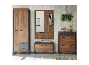 4251581521026 - Lomadox - Flur-Garderoben Set im Industrial Stil mit Dielenschrank DALLAS-61 Stirling Oak Nb mit Matera Anthrazit b h t ca 270x202x35-45cm - braun