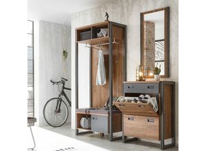 4251581521033 - Lomadox - Garderoben-Kombination im Industrial-Design DALLAS-61 Stirling Oak Nb mit Matera Anthrazit b h t ca 175x202x40-45cm - braun