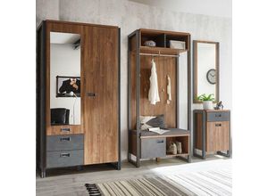 4251581521040 - Lomadox - Industrial-Design Flur Garderoben Set mit Dielenschrank DALLAS-61 in Stirling Oak Nb mit Matera Anthrazit b x h x t ca 283 x 202 x 45 cm