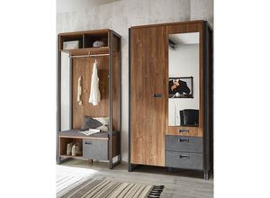 4251581521057 - Garderoben-Set im Industrial-Design DALLAS-61 Dielenschrank & Kompaktgarderobe in Stirling Oak Nb mit Matera Anthrazit b x h x t ca 209 x 202 x 45