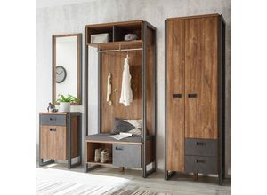 4251581521071 - Lomadox - Garderobenmöbel Set im Industrial-Design DALLAS-61 Stirling Oak Nb mit Matera Anthrazit b h t ca 254x202x45cm - braun