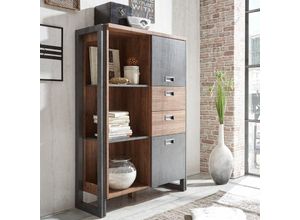 4251581522214 - Highboard DALLAS-61 im Industrial Stil in Stirling Oak Nb und Absetzungen Matera Anthrazit b h t ca 90x140x35 cm - braun