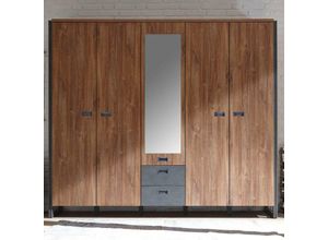 4251581522313 - Kleiderschrank 232cm im Industrial Stil Matera Anthrazit DALLAS-61 Stirling Oak Nb B H T ca 232x202x60 cm - braun