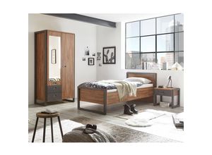 4251581522351 - Schlafzimmer DALLAS-61 Komplettset im Industrial Stil mit Absetzungen in Matera Anthrazit und Dekor Stirling Oak Nb b h t ca 260x202x60-209cm