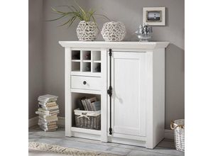 4251581522672 - Lomadox - Kommode WINGST-61 Highboard im Landhaus Stil Dekor Pinie weiß Nb mit Flaschenregal b h t ca 105x100x45cm - weiß