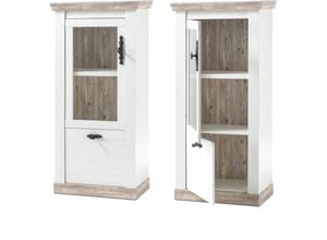 4251581523303 - Lomadox - Vitrine FERNA-61 im Landhaus Stil Pinie weiß Nb und Oslo Pinie dunkel Nbinkl led b h t ca 71x146x37cm - braun