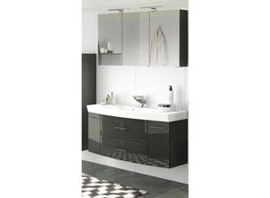 4251581524812 - Lomadox - Badezimmer Waschplatz Set mit Waschtisch & LED-Spiegelschrank FLORIDO-03 in Hochglanz grau b x h x t ca 120 x 200 x 47 cm - grau