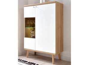 4251581524836 - Vitrine inkl Beleuchtung MAINZ-61 im Retro Design weiß matt mit Eiche Riviera Nb b h t ca 90x134x40cm - braun