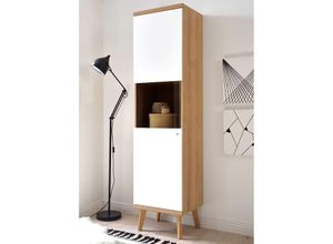 4251581524850 - Lomadox - Retro Stand-Vitrine MAINZ-61 weiß matt mit Eiche Riviera Nb b h t ca 50x197x40cm - braun