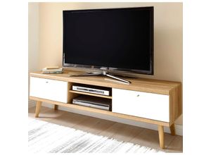 4251581524881 - Lomadox - TV-Lowboard Fernsehtisch MAINZ-61 im Retro Design weiß matt mit Eiche Riviera Nb b h t ca 160x50x40cm - braun