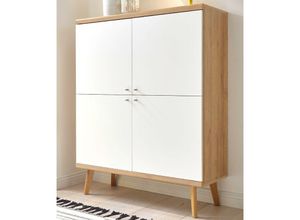 4251581524911 - Lomadox - Würfel Highboard MAINZ-61 im Retro-Stil in weiß matt mit Eiche Riviera Nb b h t ca 107x134x40cm - braun