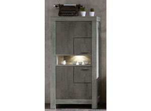 4251581525871 - Vitrine Highboard in Betonoxid und Haveleiche GRONAU-55 inkl Beleuchtung BxHxT 76x160x42cm - braun